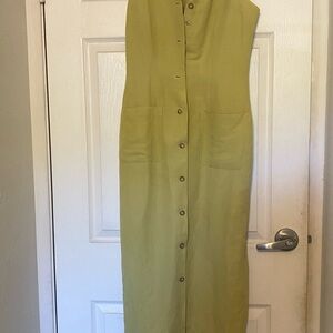 The Limited Green Buttoned Sheath Dress with Mandarin Collar for Casual Work